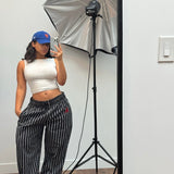 Pinstripe Wide Leg Trouser